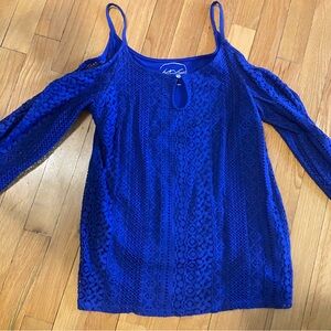 INC International Concepts Blue Cut Out Blouse